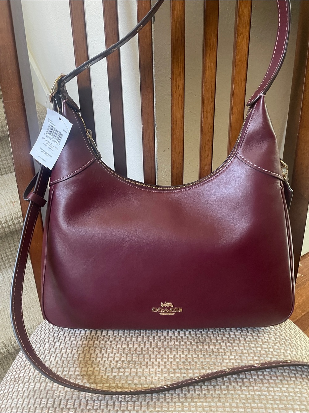 Coach Burgundy Leather Ella Shoulder Bag with Gold Hardware